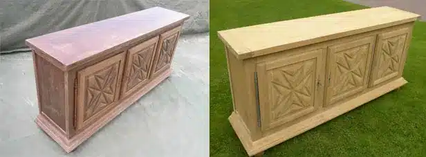 Abrasive air blasting effectively removes varnish from wooden furniture