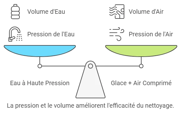 Analogy between high-pressure cleaning and dry ice blasting